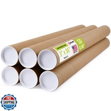 3" x 36" Reinforced Kraft Paper Mailing Tubes, Pack of 6 Tubes wi