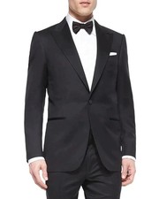  3,395 ZEGNA - Black "MICRONSPHERE" Wool Peak Lapel Tuxedo - 50R US