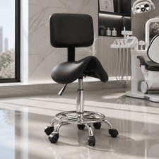 Black Saddle Stool w/ Back Rolling Swivel Chair Adjustable Hydraulic Salon Desk