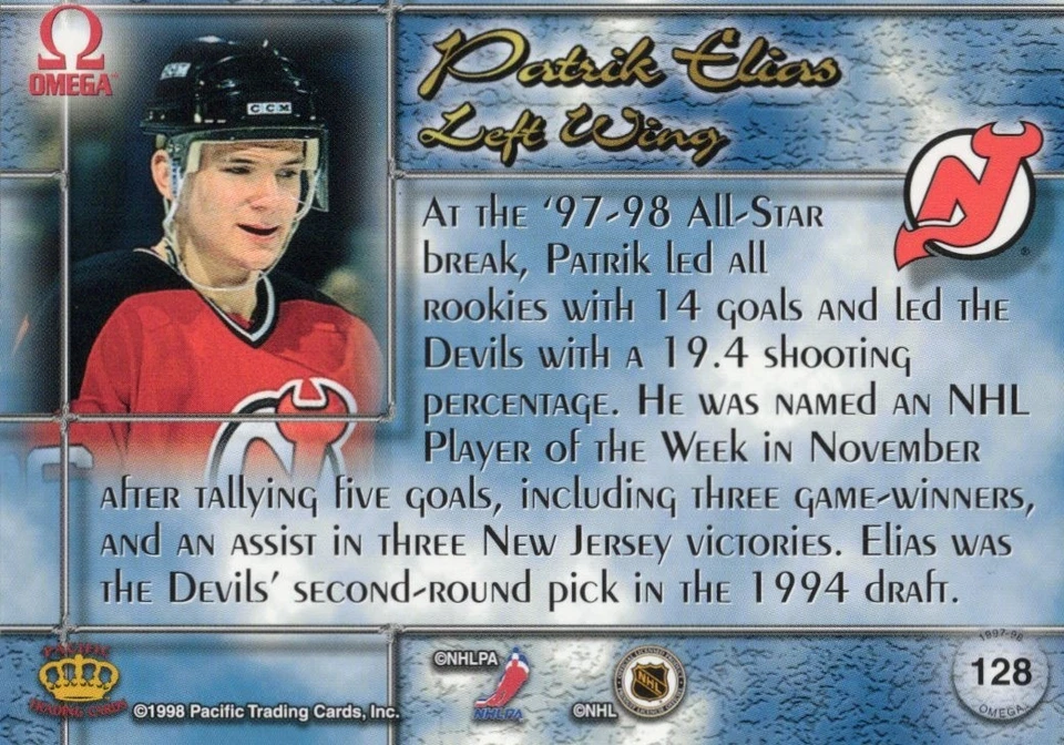1997-98 Pacific Omega Patrik Elias #128 RC - Image 2 of 2