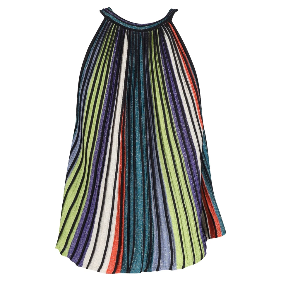 M Missoni Knit Detail Pleated Sleeveless Top in  Multicolor Striped Lurex — 第 3/3 张图片