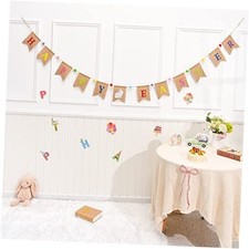 Happy Easter Burlap Bunny Garland Banner with Felt Ball Eggs - Spring Party