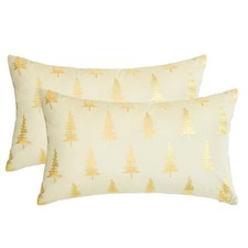 Christmas Velvet Throw Pillow Covers 12 x 20 Inch, 20" x 12" Pack of 2 Beige