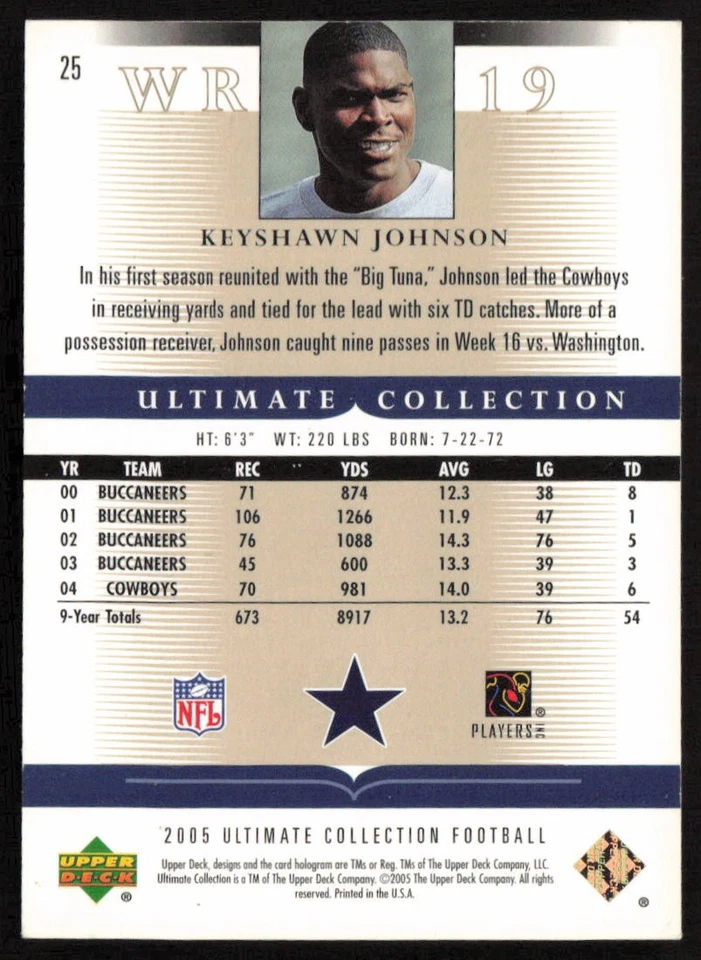 2005 Upper Deck Ultimate Collection #/550 Keyshawn Johnson #25 Cowboys - Image 2 of 2
