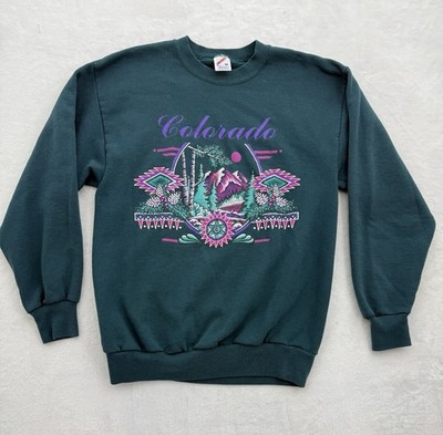 Vintage 90 s Colorado Jerzees Sweatshirt Size Medium Green Purple Mountains