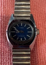 Vintage Timex Mechanical Watch Running And Ticking Blue Dial