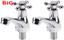 2Pcs Victorian Cross Handle Hot & Cold Basin Taps - Polished Chrome Pillar Taps 
