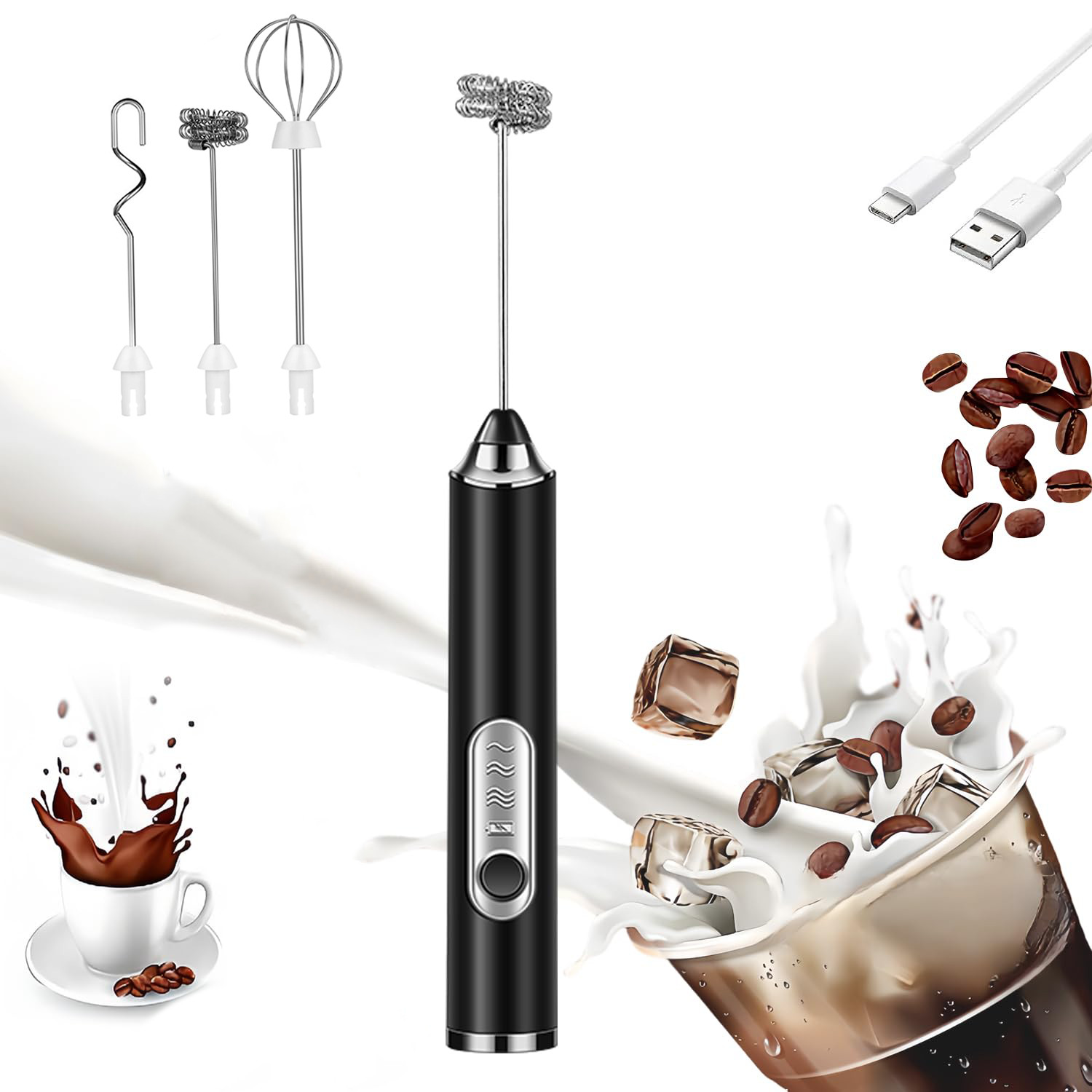 Electric Milk Frother Handheld Whisk Mixer Stirrer Coffee Eg