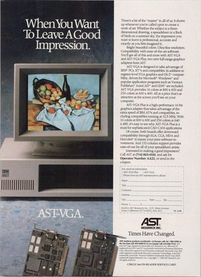 AST-VGA Plus IBM PC Vintage 1988 Full Page Magazine Ad Computer Graphics