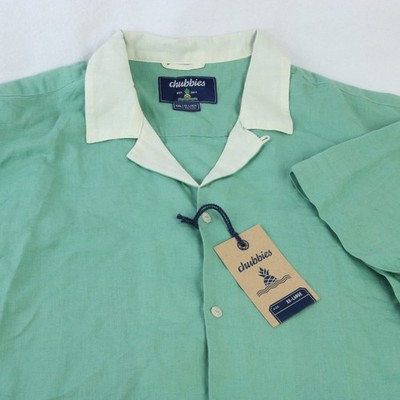 NWT CHUBBIES THE BOWLING 300 LINEN SUNDAY CAMP SHIRT GREEN LOOP NECK COLLAR