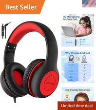 Foldable Kids Headphones with HD Microphone  85dB Hearing Protection, Black Red