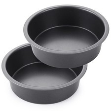 8Inch Cake Pans, Nonstick Deeper Baking Tins, 2Pc Set, Heavy Duty, Grey