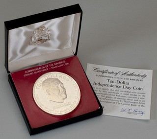 1974 Bahamas. 10 Dollars. Silver Proof. Independence 1st Anniversary. Silver.