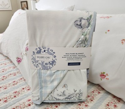 NEW SHABBY CHIC BUNNIES & DUCKS GINGHAM BABY MULTIUSE BLANKET