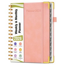 2026 Planner, Hardcover Leather Weekly and Monthly January A5, Pink