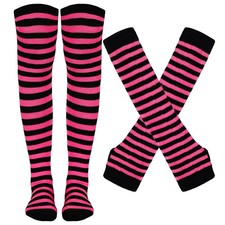 Women's Striped Knee High Socks, Over Knee Thigh Arm Sleeve:14x3" Sock:20.5"    