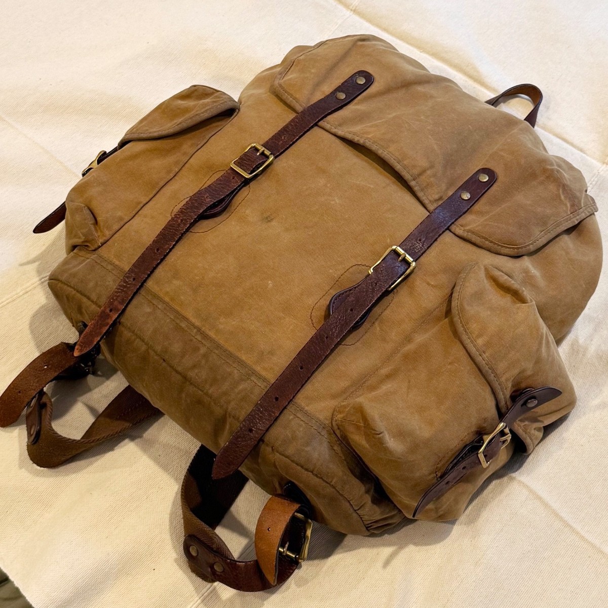 j crew abingdon backpack rucksack cotton canvas waxed filson style cloth  leather | eBay