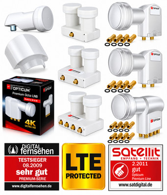 SAT LNB ''TESTSIEGER'' Opticum Single Twin Quattro Quad Octo Premium 8K UHD LNC 3D