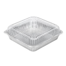 8" Shallow Aluminum Foil Cake Baking Pan with Dome Lids Disposable