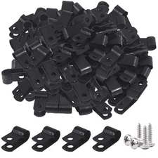 60 PCS 1/4 Inch Black Nylon Screw Mounting R-Type Cable Clip Wire Clamp Kit