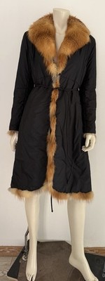 Ermanno Scervino Puffer Jacket Coat Black Fox Fur Trim Winter Light Size IT 44 M