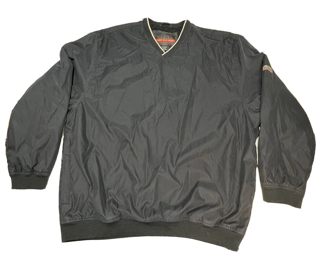 Izod X-Treme Function Golfwear Golf Jacket Pullover Windbreaker V Neck Black LG