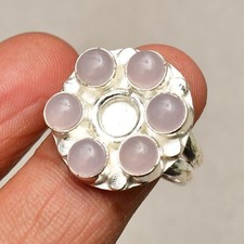 Rose Chalcedony Gemstone 925 Sterling Silver Handmade Jewelry Ring Size 7.5