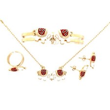 Girls Elephant Charm Jewelry Set, necklace, bracelet, earrings and ring