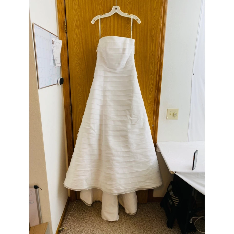 Vestido de novia de organza para mujer talla 8 David’s blanco sin tirantes hasta el suelo Foto 4 de 4