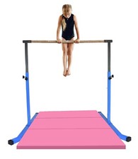 5 Ft Gymnastic Horizontal Bar Sports Junior Training Kip Bar 6'x4' Pink Mat