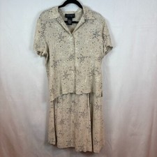 August Silk Vintage 100 Silk floral beige shirt  skirt set sz large 90's retro