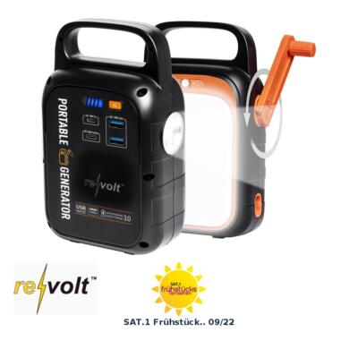 revolt Kurbel-Dynamo-Powerstation mit 22,5 Ah, USB-C Power Delivery, 18 Watt