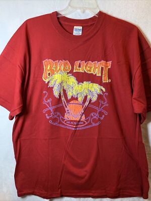 Vintage GILDAN Bud Light ''Beach Side'' Palm Tree Men's Size XXL T-shirt  NWT