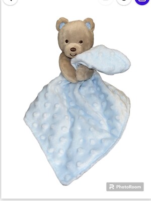 Carters Child of Mine Bear Rattle Lovey Blue Security Blanket Minky Dot Baby Toy