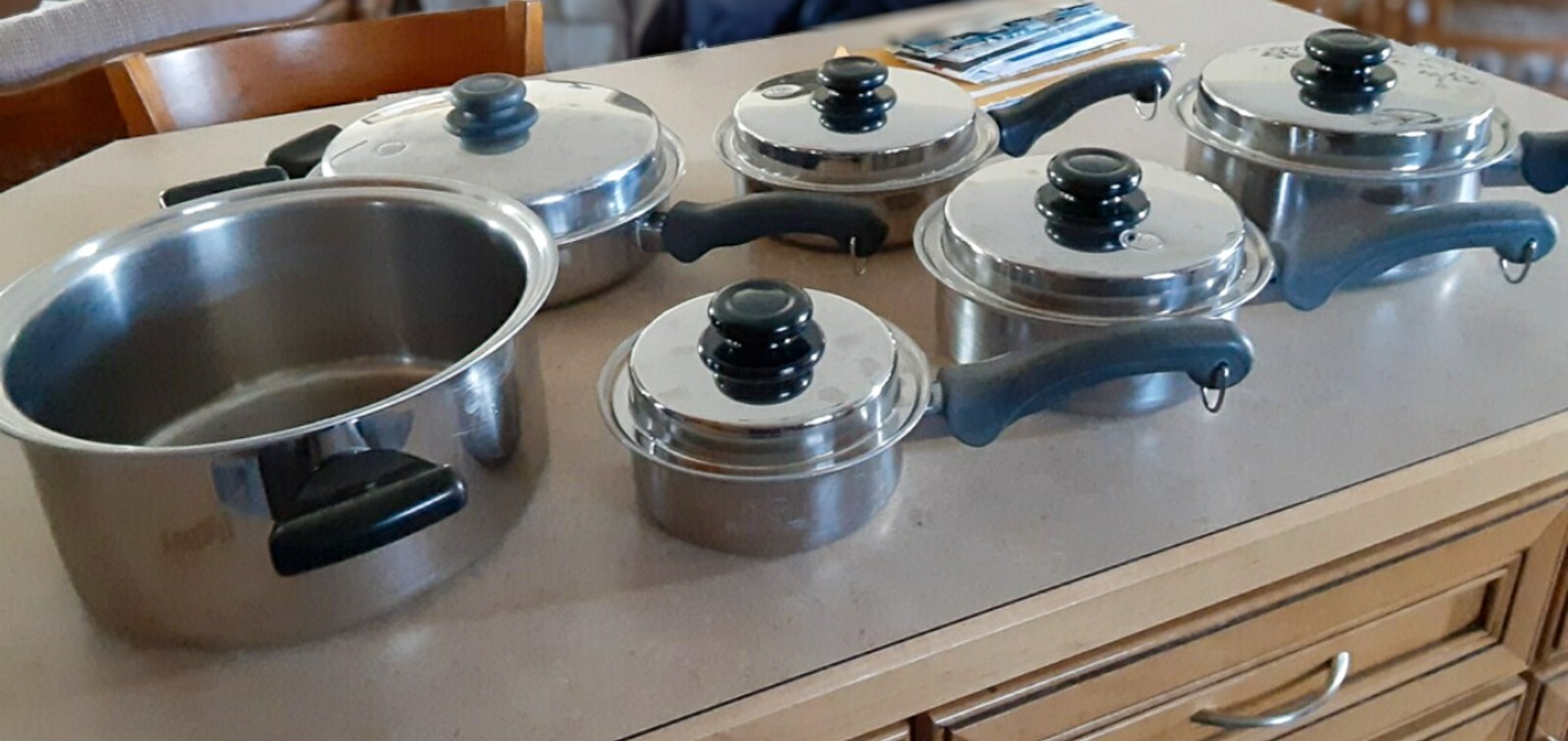 Saladmaster 11 Piece Set Pots Pans W/Vapo Lids Skillet Dutch Steamer