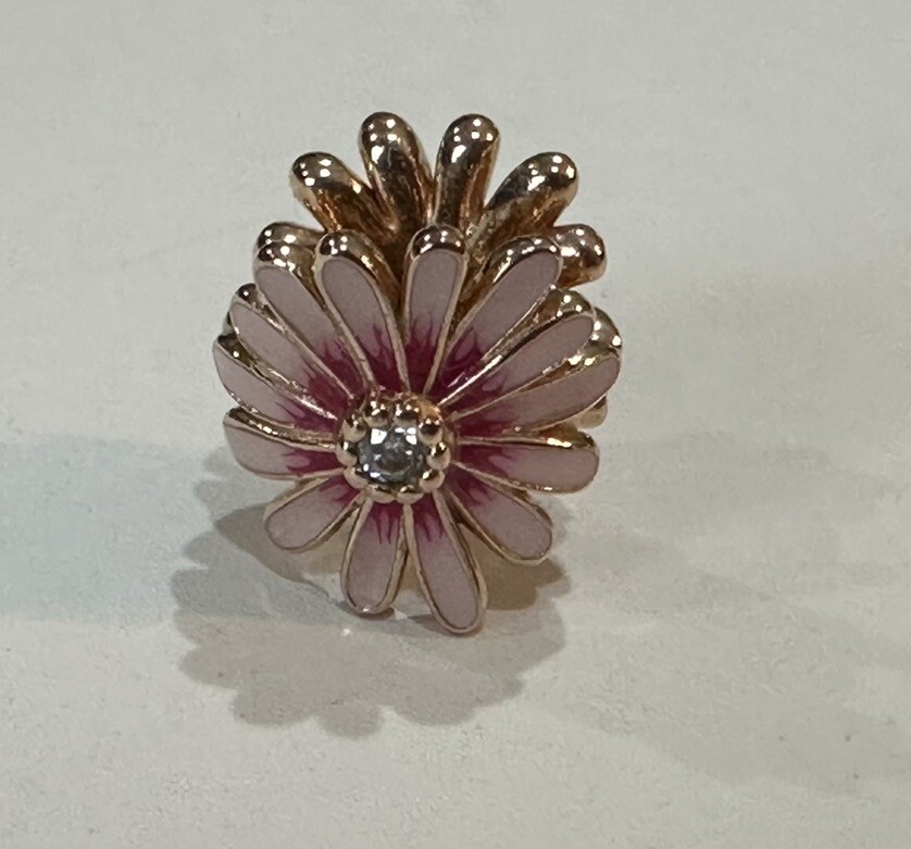 Pandora Pink Daisy Flower Charm Rose 14k Rose Gold Plated Moments