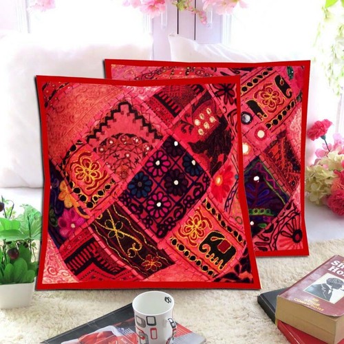 16"-2 HAND CRAFTED BANJARA TRIBAL FOLK MIRROR THROW FLOOR CUSHION PILLOWS COVERS - Picture 3 of 14