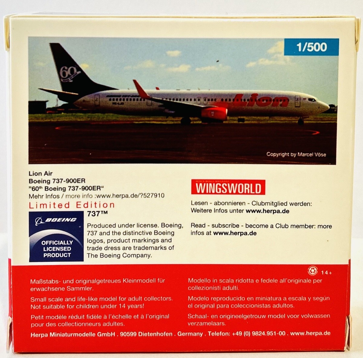 1:500 Herpa Wings Lion Air Boeing 737-900ER 527910 Reg PK-LJO “60 1:500 Herpa Wings Lion Air Boeing 737-900ER 527910 Reg PK-LJO “60