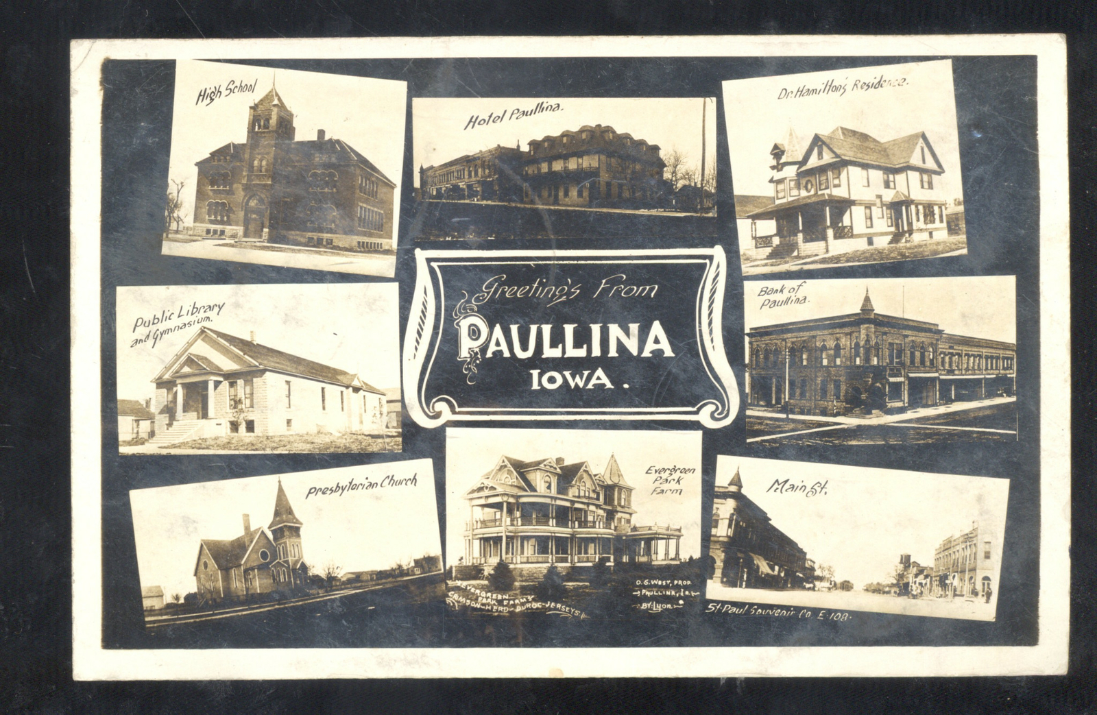 RPPC PAULLINA IOWA MULTI VIEW VINTAGE REAL PHOTO POSTCARD DOWNTOWN