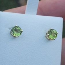 14K SOLID YELLOW GOLD PERIDOT 5MM STUD EARRINGS