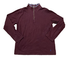 Polo Ralph Lauren Shirt Mens Large Burgundy 1/4 Zip Sleepwear Pullover Blue Pony