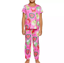 Squishmallows Pajamas Set T Shirt Pants Girl 6 8 10 Pineapple Strawberry Pink
