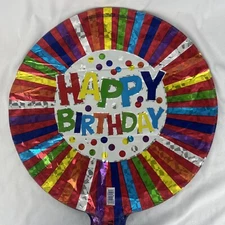 Case of 25 Whimsical Colorful 18" Round Happy Birthday Mylar Balloons w/ Ribbon