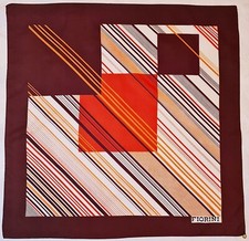SCARF VINTAGE AUTHENTIC ITALY FIORINI GEOMETRIC STRIPED ART BROWN 30" SQUARE