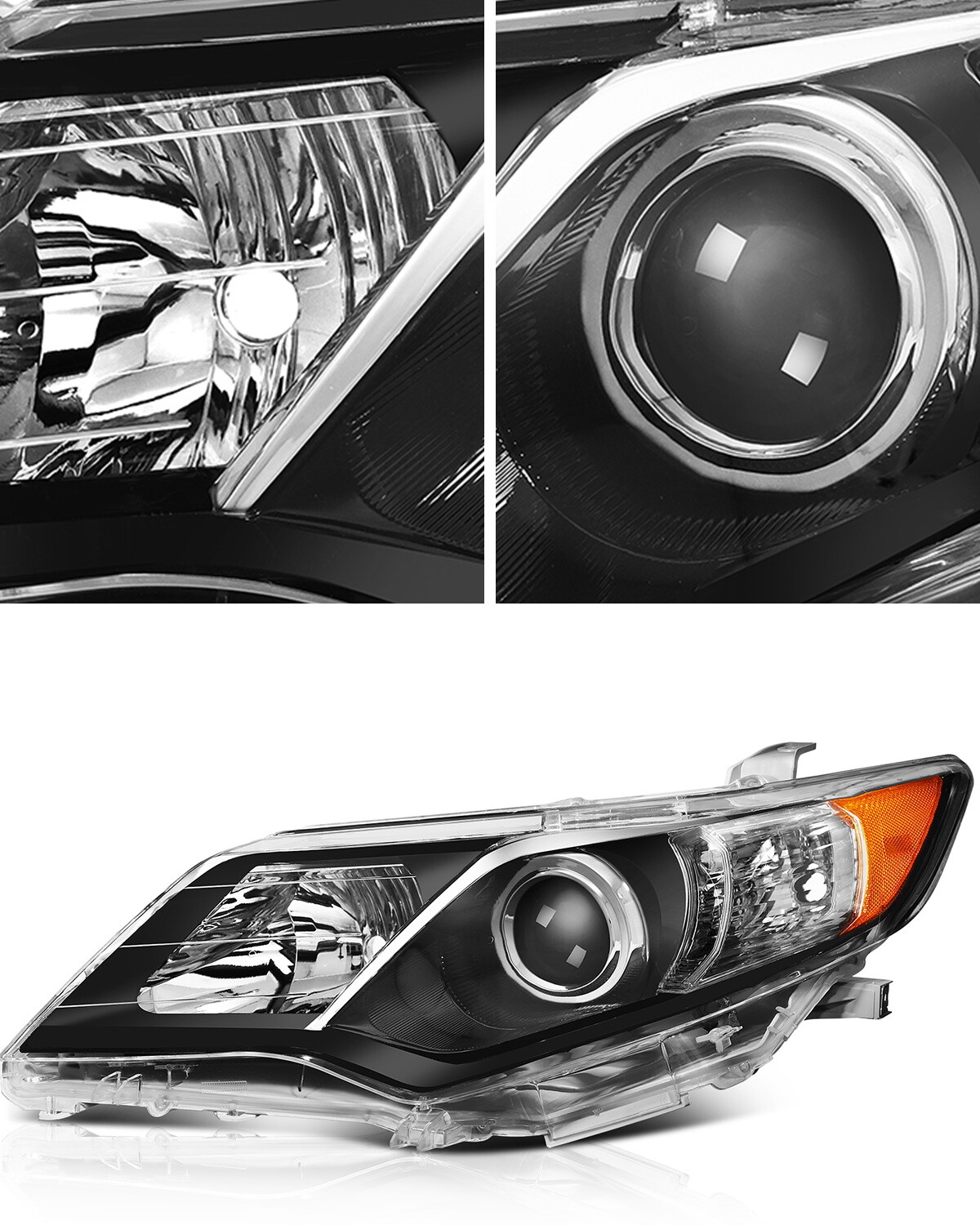 Camry Halo Headlights Black Projector Headlight Assembly Pair For