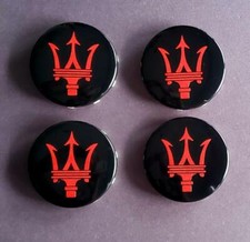 4pcs MASERATI QP & GHIBLI GTS BLACK W/ RED WHEEL CENTER CAP 