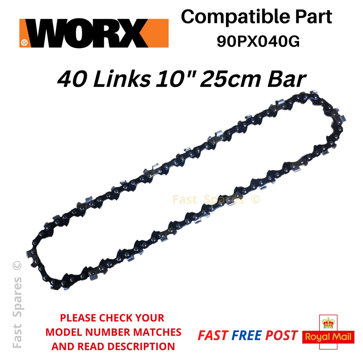 WORX WG322E.9 Replacement Chainsaw Chain 25cm 10 inch 40 Links FAST POST