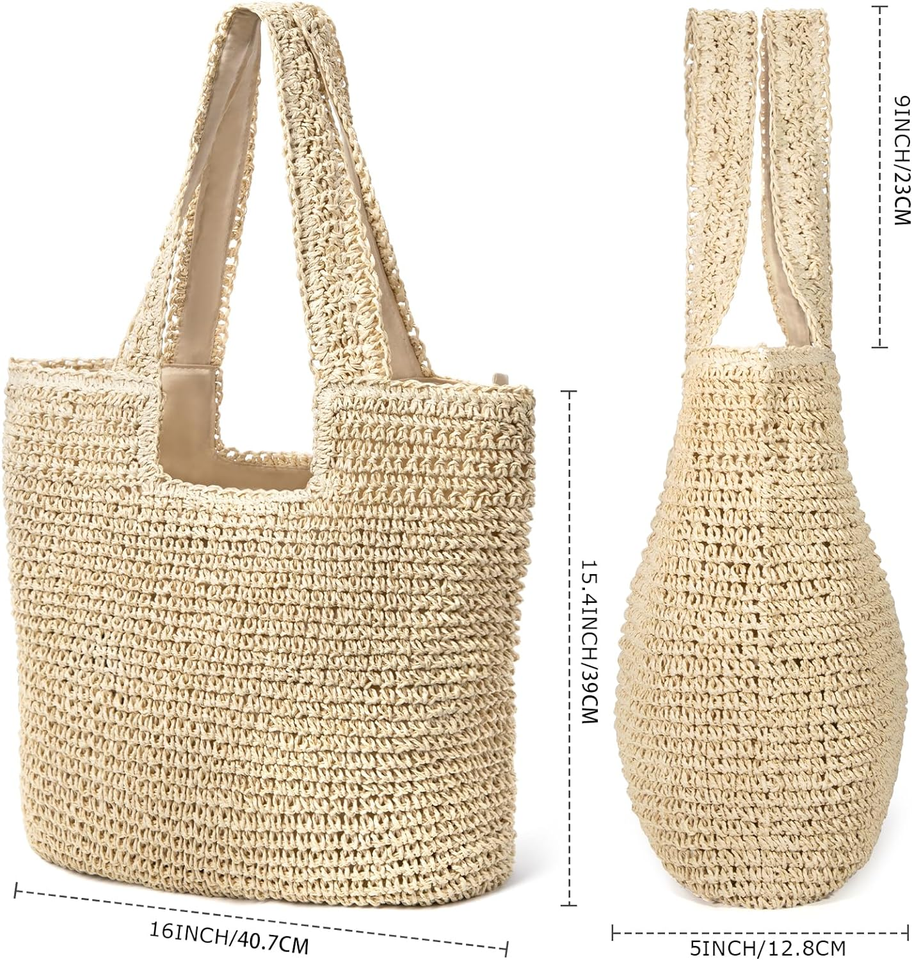 Women's Straw Beach Pearl Chain Woven Shoulder Bag