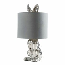 Image of Minisun Modern Chrome Ceramic Rabbit/Hare Table Lamp with a Grey Shade