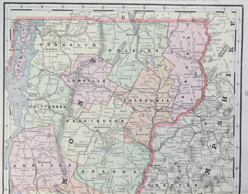 Mapa VERMONT 1900 de colección 14"x22" ~ Antiguo Antiguo Original Bennington Manchester VT Foto 2 de 4